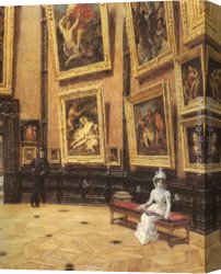 Design for The Grande Galerie in The Louvre Canvas Paintings - In The Louvre by Louis Beroud
