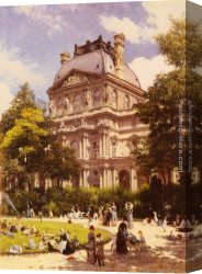 Louis Le Nain Canvas Paintings - Les Jardins Du Carrousel Et Le Pavillon Richelieu A Paris by Louis Beroud