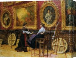 Design for The Grande Galerie in The Louvre Canvas Paintings - Musee du Louvre by Louis Beroud