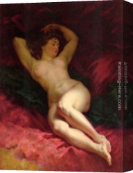 Beroud Canvas Paintings - Nu sur drape rouge by Louis Beroud