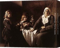 Nain Canvas Paintings - Four Figures at Table by Louis Le Nain