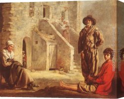 Nain Canvas Paintings - Peasants at their Cottage Door by Louis Le Nain