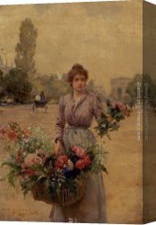 The Flower Seller Canvas Paintings - A Flower Seller Near The Arc De Triomphe by Louis Marie de Schryver