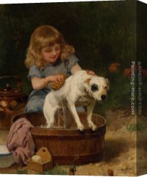 Schryver Canvas Paintings - Bath Day by Louis Marie de Schryver