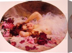 A Russian Beauty Canvas Paintings - Beauty amid Rose Petals by Louis Marie de Schryver