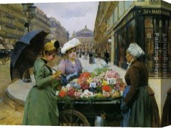 Schryver Canvas Paintings - Marchande des Fleures by Louis Marie de Schryver