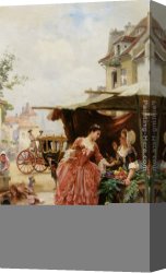 Schryver Canvas Paintings - Une Marchande De Fruits et de Fleurs by Louis Marie de Schryver