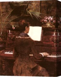 Piano Canvas Paintings - At the Piano by Louise Abbema