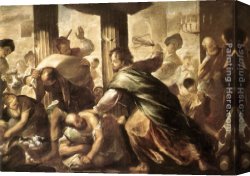 Luca Canvas Paintings - Christ Cleansing the Temple by Luca Giordano