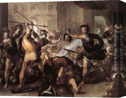 Luca Canvas Paintings - Perseus Fighting Phineus and his Companions by Luca Giordano
