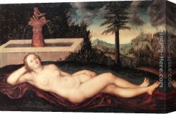 Luca Canvas Paintings - Reclining River Nymph at the Fountain by Lucas Cranach the Elder