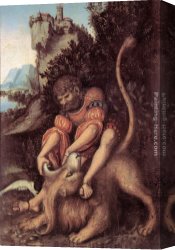 Luca Canvas Paintings - Samson's Fight with the Lion by Lucas Cranach the Elder
