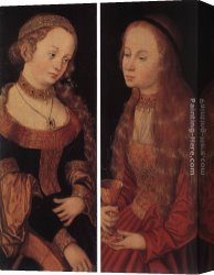 The Mystic Marriage of St Catherine Canvas Paintings - St Catherine of Alexandria and St Barbara by Lucas Cranach the Elder