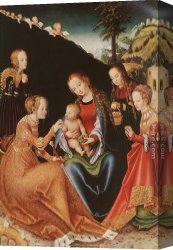 Mystic Canvas Paintings - The Mystic Marriage of St Catherine by Lucas Cranach the Elder
