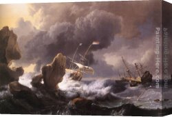 Distress Canvas Paintings - Ships in Distress off a Rocky Coast by Ludolf Backhuysen