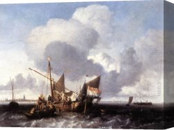 Ludolf Backhuysen Canvas Paintings - Ships on the Zuiderzee before the Fort of Naarden by Ludolf Backhuysen