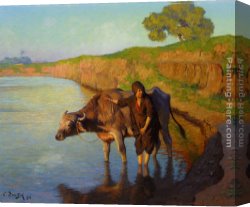 Ludwig Canvas Paintings - Jeune fille avec la buffle by Ludwig Deutsch