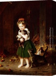 Knaus Canvas Paintings - A Handful of Kittens by Ludwig Knaus