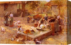Place Canvas Paintings - At The Washing Place by Luigi Chialiva