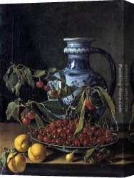 Luis Canvas Paintings - Still-Life with Fruit and a Jar by Luis Melendez