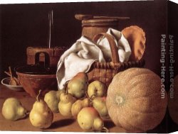 Pear Canvas Paintings - Still-Life with Melon and Pears by Luis Melendez