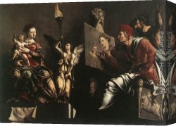 Virgin And Child Canvas Paintings - St Luke Painting the Virgin and Child by Maerten van Heemskerck