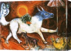 Woman with a Parasol 1 Canvas Paintings - Cow with Parasol by Marc Chagall