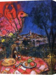 Table Canvas Paintings - Laid Table with View of Saint-Paul de Vance by Marc Chagall