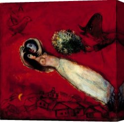 Red Circles II Canvas Paintings - lovers in the red sky by Marc Chagall