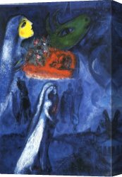 Bank Canvas Paintings - On Two Banks by Marc Chagall