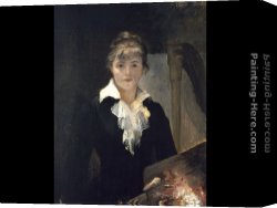 Palette Knife Canvas Paintings - Self Portrait with a Palette by Maria Konstantinowna Bashkirtseff