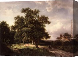 Figure Classic Canvas Paintings - Figures on a Forest Path by Marianus Adrianus Koekkoek