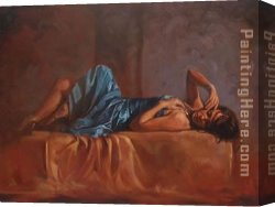 Mark Canvas Paintings - Blue Dress On Gold by Mark Spain