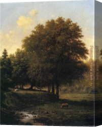 An Autumn Landscape with Cows Near a Stream Canvas Paintings - Cows in a Landscape by Martin Johnson Heade