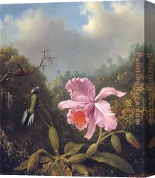 The Fighting Temeraire Tugged to Her Last Berth to Be Broken Up Canvas Paintings - Fighting Hummingbirds with Pink Orchid by Martin Johnson Heade