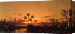 An Early Departure Canvas Paintings - Florida River Scene, Early Evening, After Sunset by Martin Johnson Heade