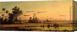 Cows Canvas Paintings - Florida Sunset with Two Cows by Martin Johnson Heade