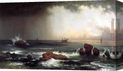 Sunrise Canvas Paintings - Hazy Sunrise at Sea by Martin Johnson Heade