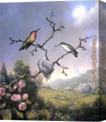 Apple Canvas Paintings - Hummingbirds and Apple Blossoms by Martin Johnson Heade