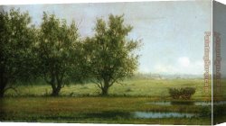 Bringing in The Hay Canvas Paintings - Landscape with Hay Wagon by Martin Johnson Heade