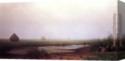 Hunters Canvas Paintings - Marsh with a Hunter by Martin Johnson Heade