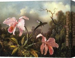 Orchids Canvas Paintings - Orchids and Hummingbird 2 by Martin Johnson Heade