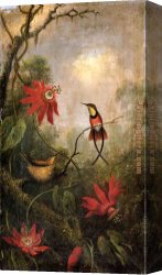 Passion Canvas Paintings - Passion Flowers and Hummingbirds 2 by Martin Johnson Heade