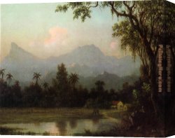South Canvas Paintings - Rio de Janeiro, South American Scene with Cabin by Martin Johnson Heade