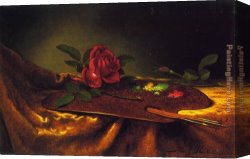Palette Knife Canvas Paintings - Roses on a Palette by Martin Johnson Heade