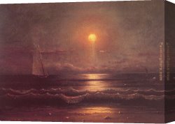 Martin Johnson Heade Canvas Paintings - Sailing by Moonlight by Martin Johnson Heade
