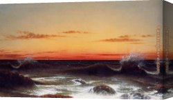 Seascapes Canvas Paintings - Seascape, Sunset by Martin Johnson Heade