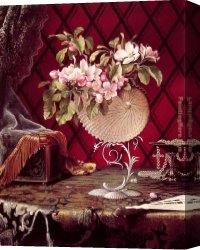 Apple Canvas Paintings - Still Life with Apple Blossoms in a Nautilus Shell by Martin Johnson Heade