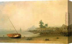 Arrival of The Boats Canvas Paintings - The Stranded Boat by Martin Johnson Heade