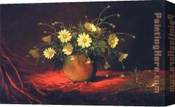 Yellow Canvas Paintings - Yellow Daisies in a Bowl by Martin Johnson Heade